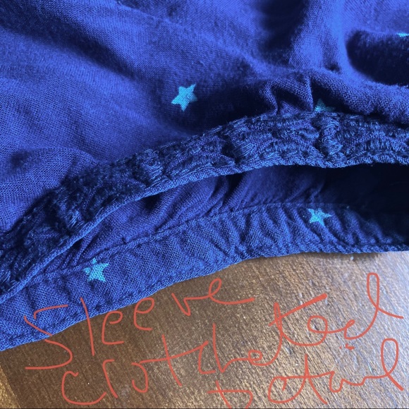RED CAMEL Boho Bohemian Blue with Stars Ribbon Neckline Top Blouse Womens Large - Picture 11 of 14